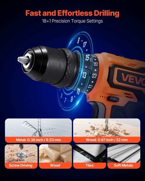 Cordless Drill Driver, 5-In-1, Metal Chuck, Dual-Speed Variable, Drill